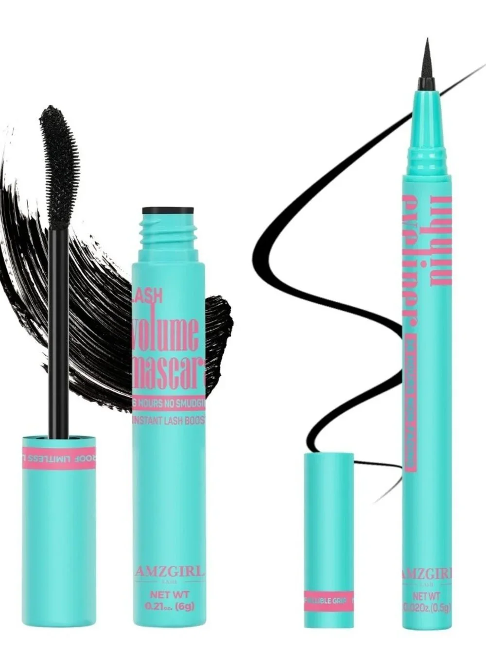 Amzgirl Lash Black Waterproof Mascara Liquid Eyeliner Set 2-in-1 Eye Makeup Kit